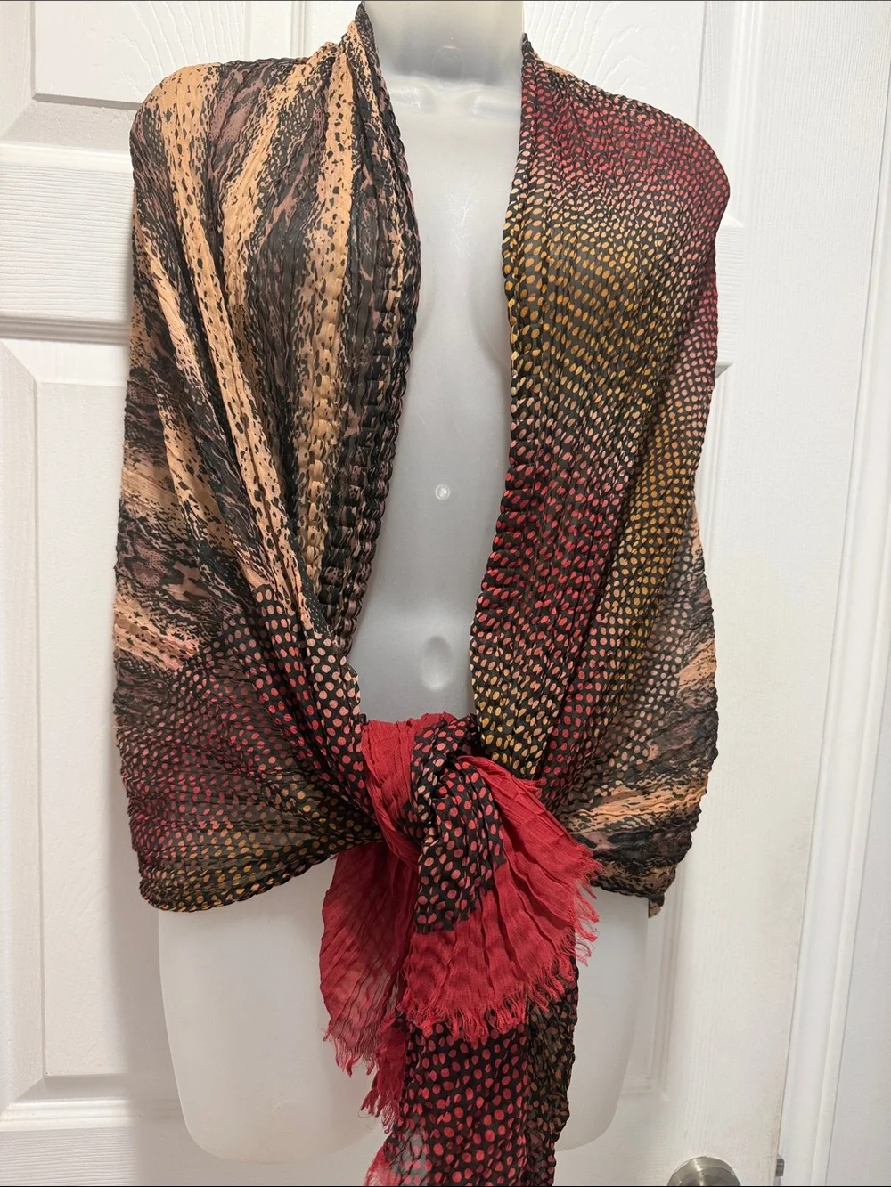 VTG Y2K Avant-Garde Mixed Print Plissé Micro-Pleated Asymmetric Statement Scarf